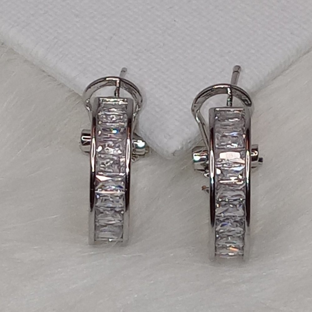 Silver Bezel Diamond Hoops - Picture 3 of 8